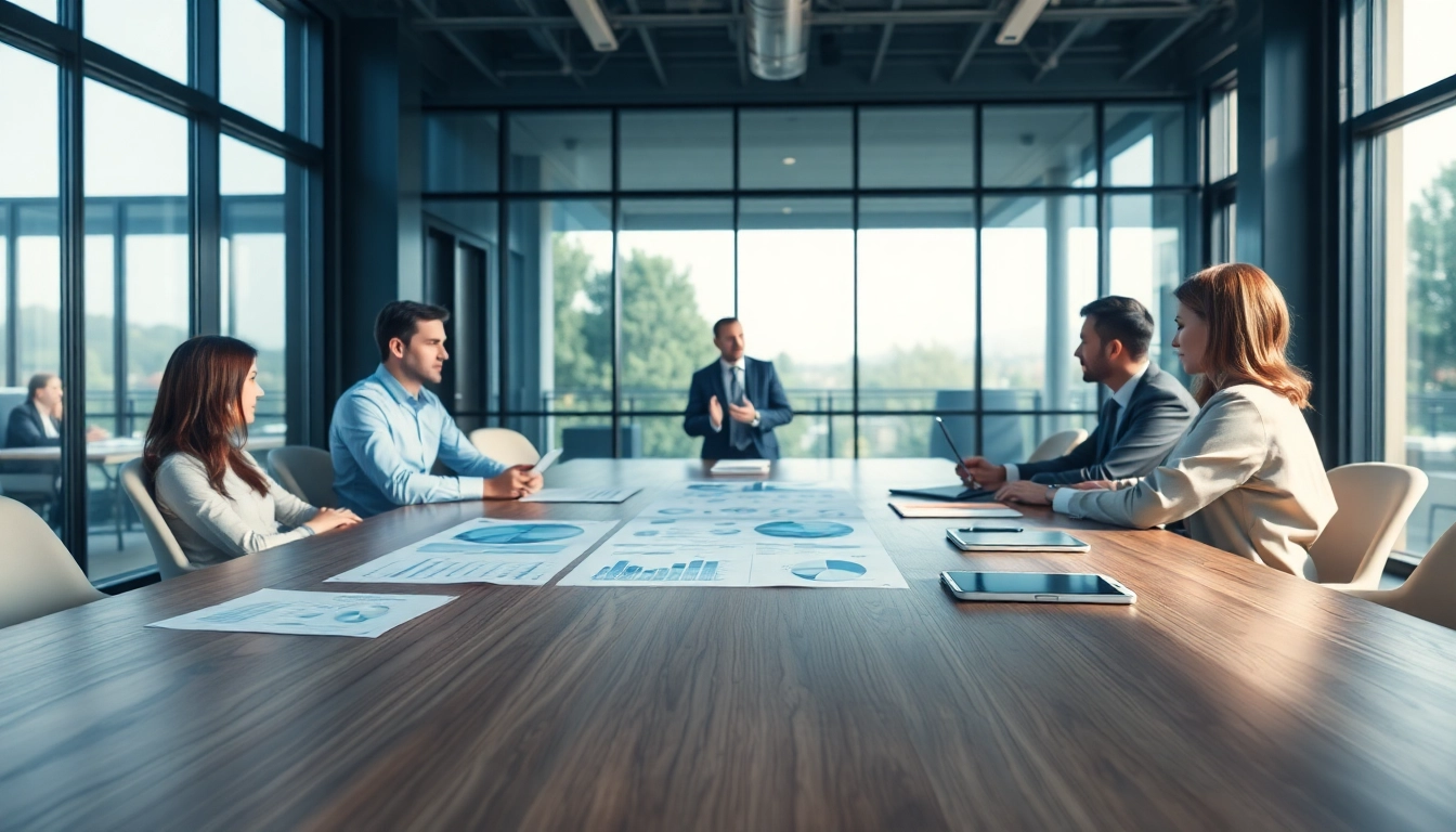 Crisis management consultant leading a strategic meeting in a corporate office.