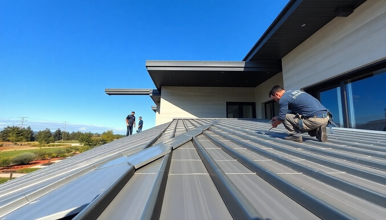 Showcase luxury metal roofing during installation, highlighting quality and craftsmanship in a modern home.