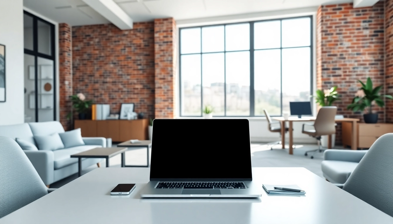 Showcasing a registered office address with a modern office layout, bright lighting, and professional ambiance.