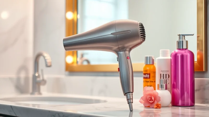 Choosing the right hair dryer for thin hair on a stylish vanity with elegant products.