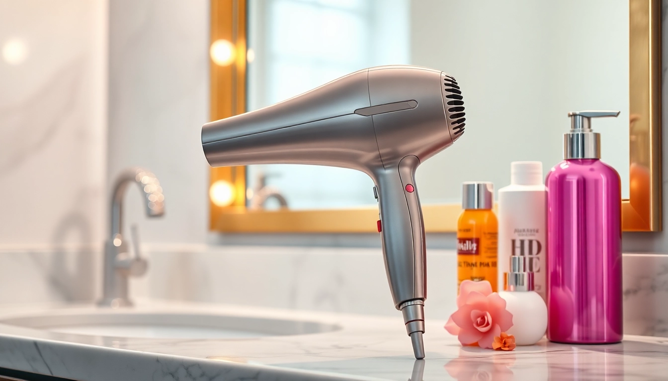 Choosing the right hair dryer for thin hair on a stylish vanity with elegant products.