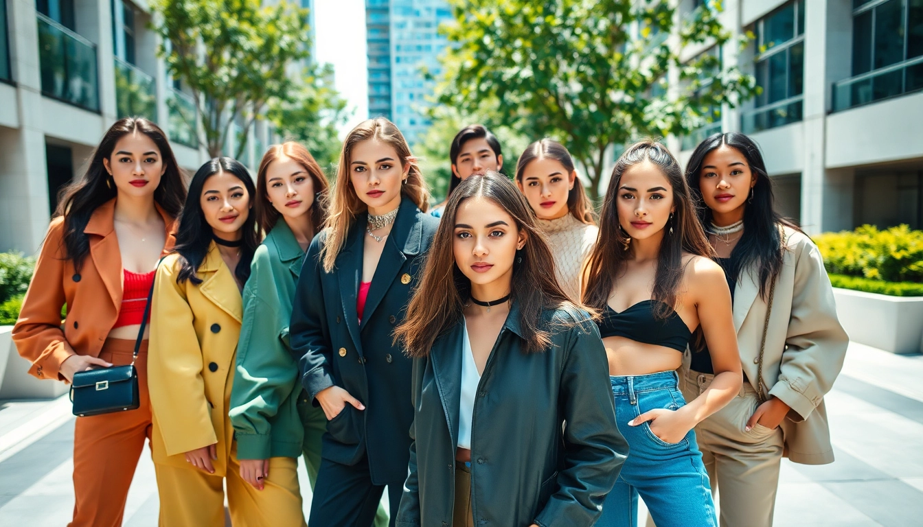 Models präsentieren aktuelle Modetrends für eine Modelagentur Schweiz in urbaner Kulisse.
