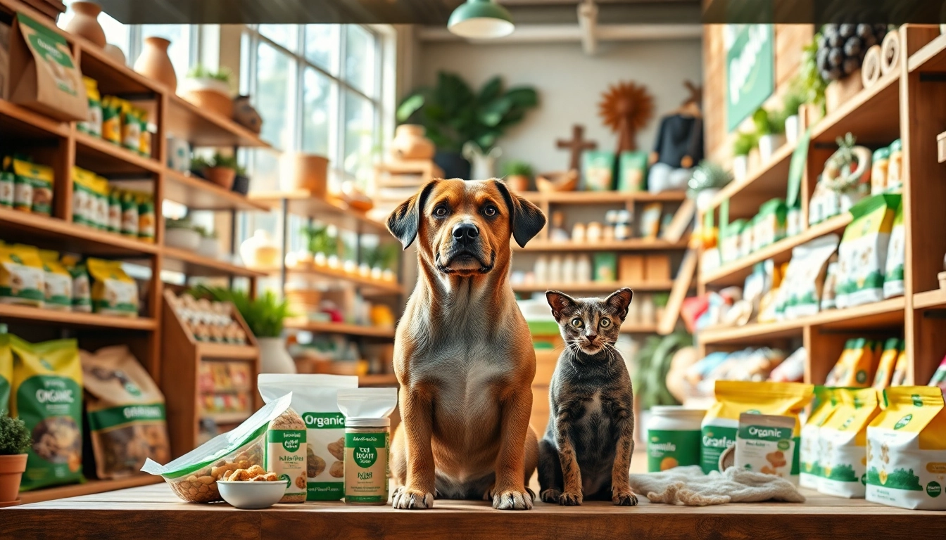 Shop for organic pet supplies near me with a variety of eco-friendly products displayed in a welcoming store.