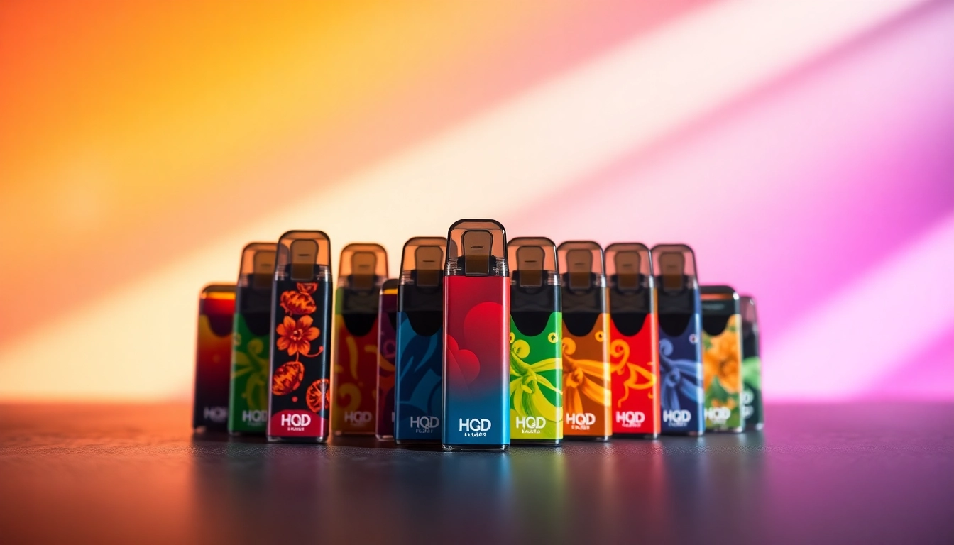 Hqd pods in various flavors artistically arranged on a modern background.