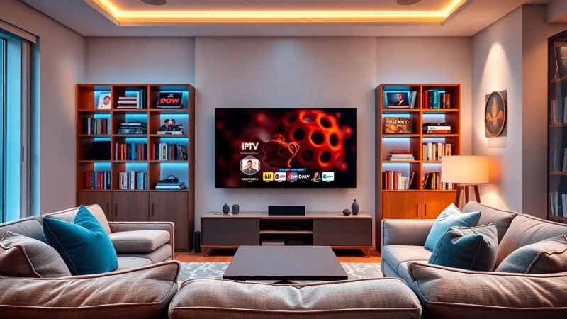 Enjoy IPTV Subscription seamless on a sleek television setup highlighting premium channels.