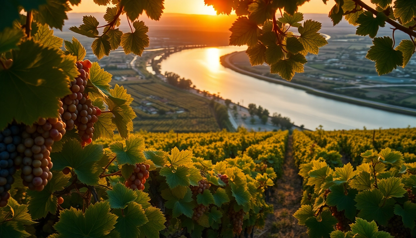 Clarksburg vineyards by the Sacramento River at sunset, showcasing natural beauty.