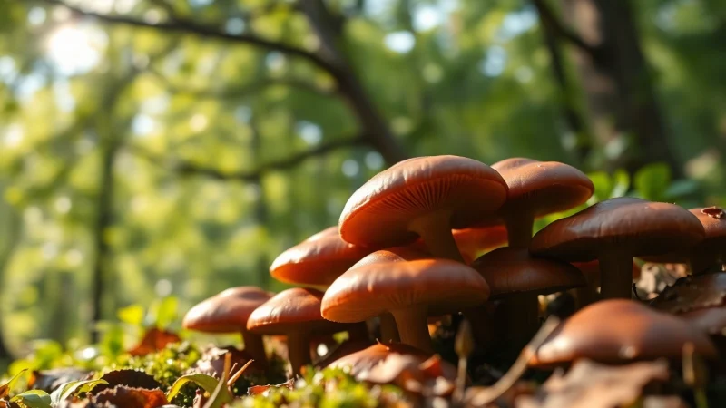 Harvesting chocolate mushrooms from a vibrant forest, showcasing their rich colors and textures.