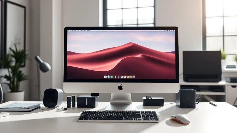 Buy Mac Studio Ultra showcased in a modern office setup, highlighting its sleek design and accessories.