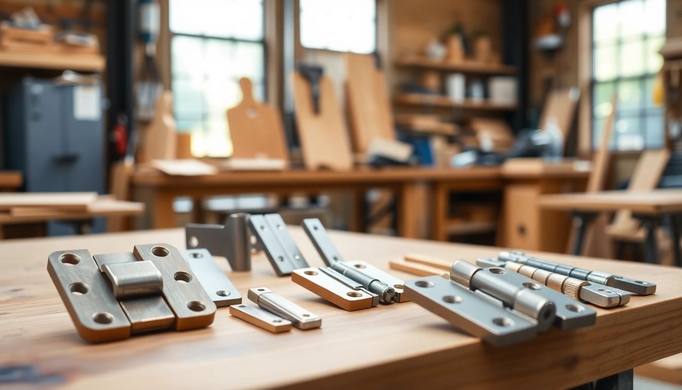 Cabinet Hinge Manufacturers showcasing a range of high-quality hinges in a modern workshop environment.