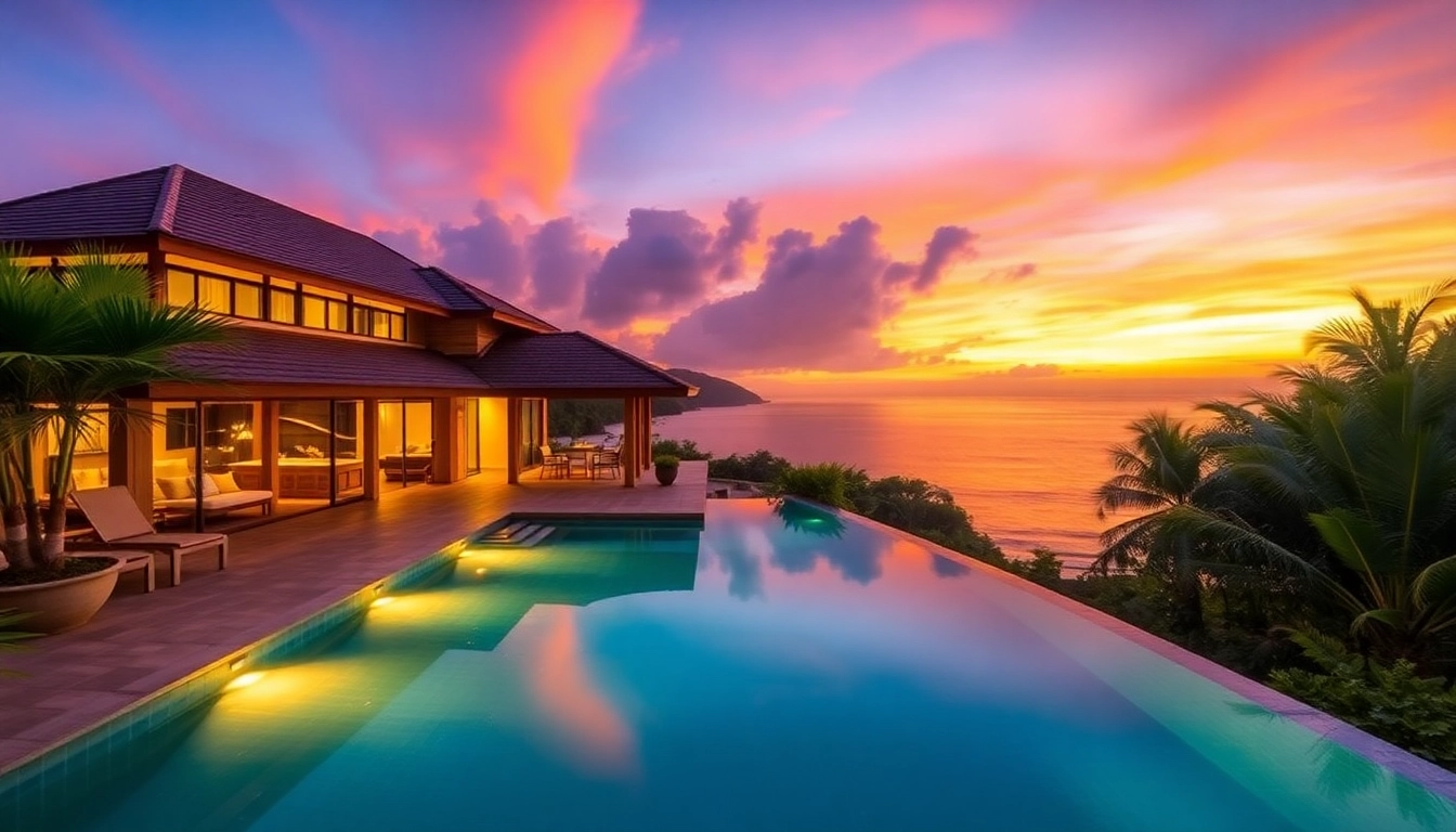 Experience luxurious phuket real estate with a stunning villa and pool overlooking the ocean.