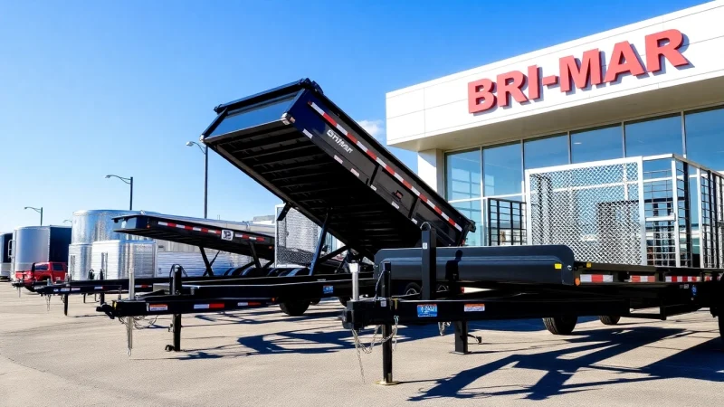 Bri-Mar trailers for sale near me showcased in a well-lit dealership setting.