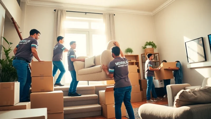 Efficient Brooklyn movers lifting furniture during a residential move in a bright brownstone setting.