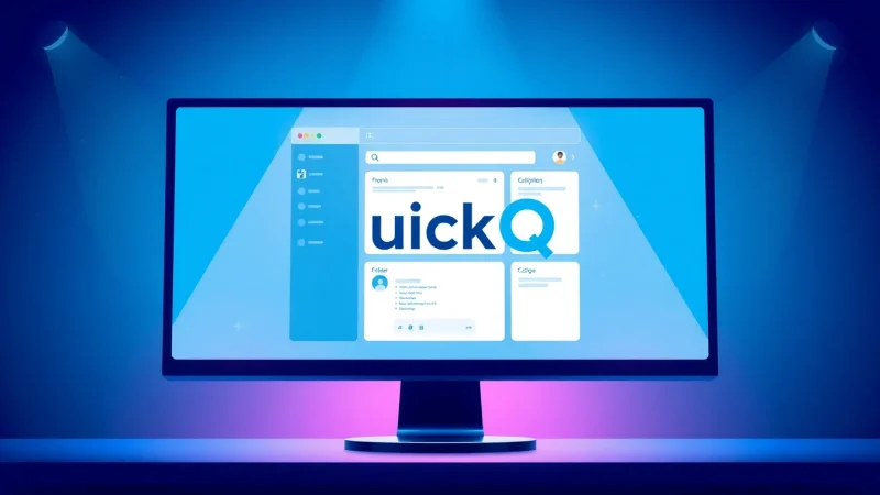 Discover the features of quickq下载 in a sleek digital interface displayed on a computer monitor.