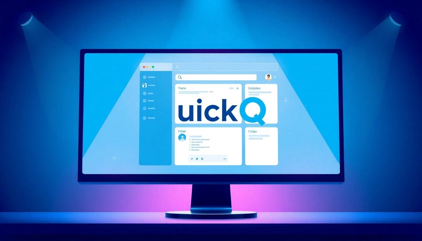 Discover the features of quickq下载 in a sleek digital interface displayed on a computer monitor.