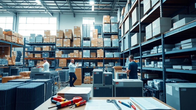 Trane parts dealer showcases expertly organized HVAC components in a professional warehouse.