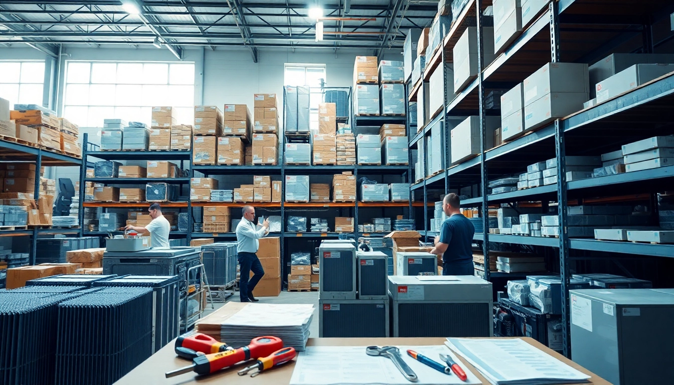 Trane parts dealer showcases expertly organized HVAC components in a professional warehouse.