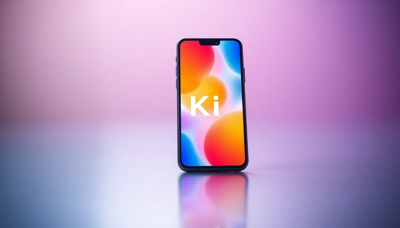Showcase the 美洽下载 app interface on a smartphone, demonstrating its user-friendly design and vibrant colors.
