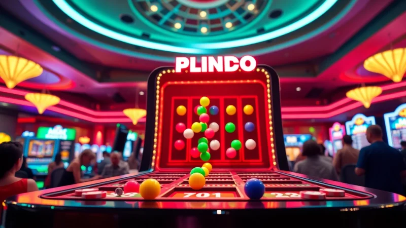 Играть плинко в казино с захватывающим игровым процессом на ярком фоне.