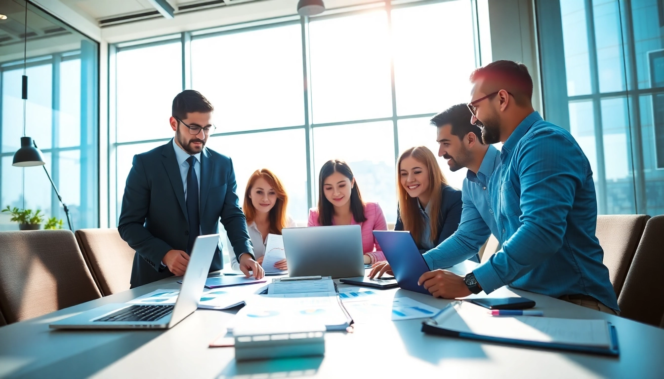 Marketing agency in Hull team collaborating creatively in a modern office setting.
