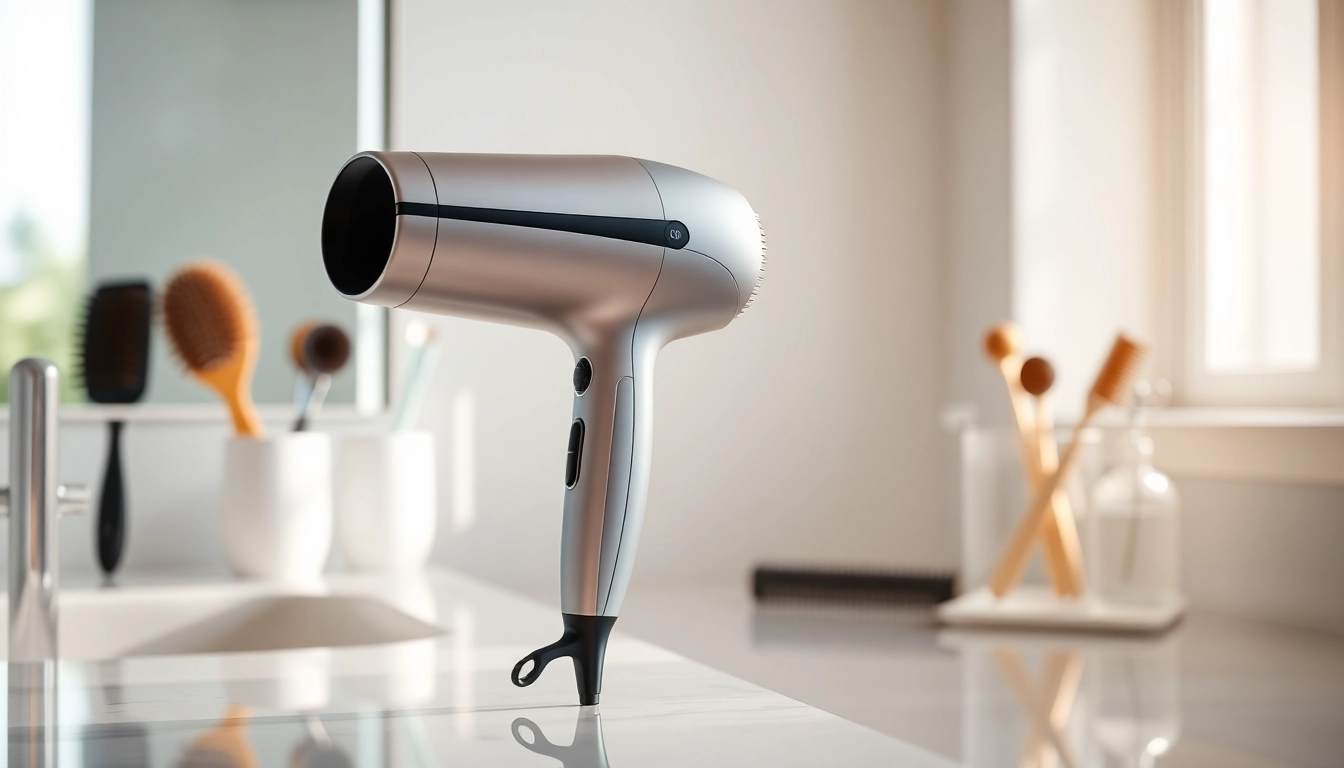 Use a professional hair dryer in a stylish bathroom setting to enhance your beauty routine.