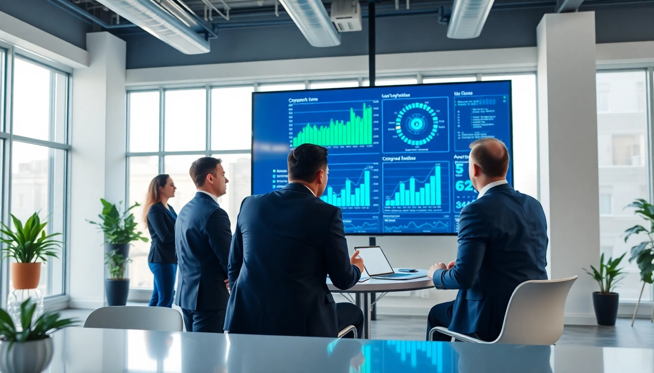 Analyze AI for competitor analysis data with a dedicated business team in a modern setting.