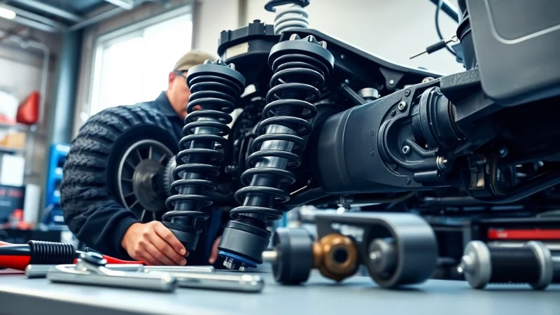 Reparando el sistema de suspensión más alta en un taller automotriz profesional.