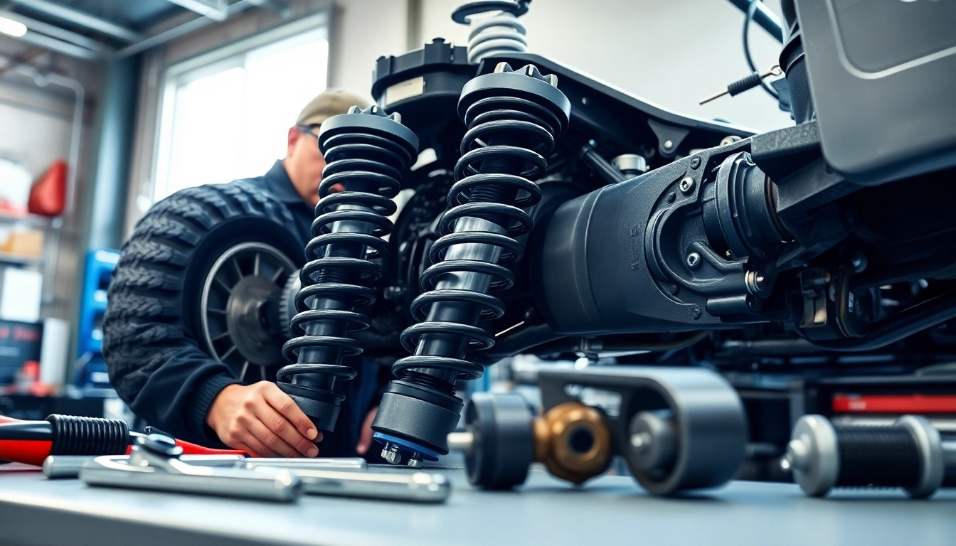 Reparando el sistema de suspensión más alta en un taller automotriz profesional.