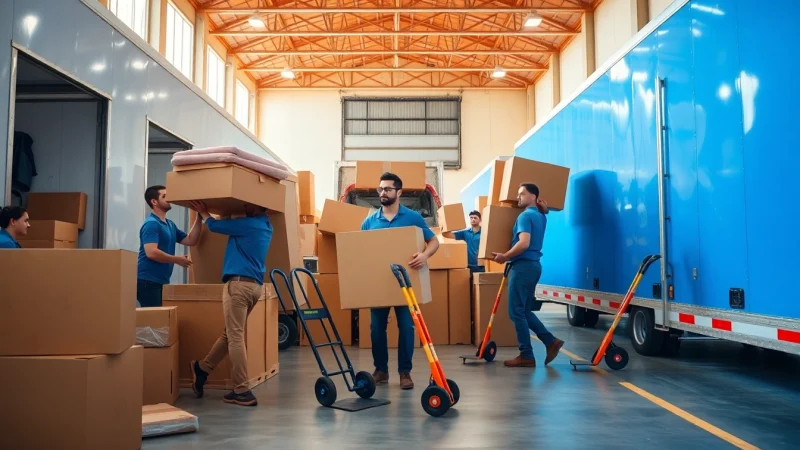 Experienced movers at https://starvanlinesmovers.com efficiently handling household items in a vibrant loading area.