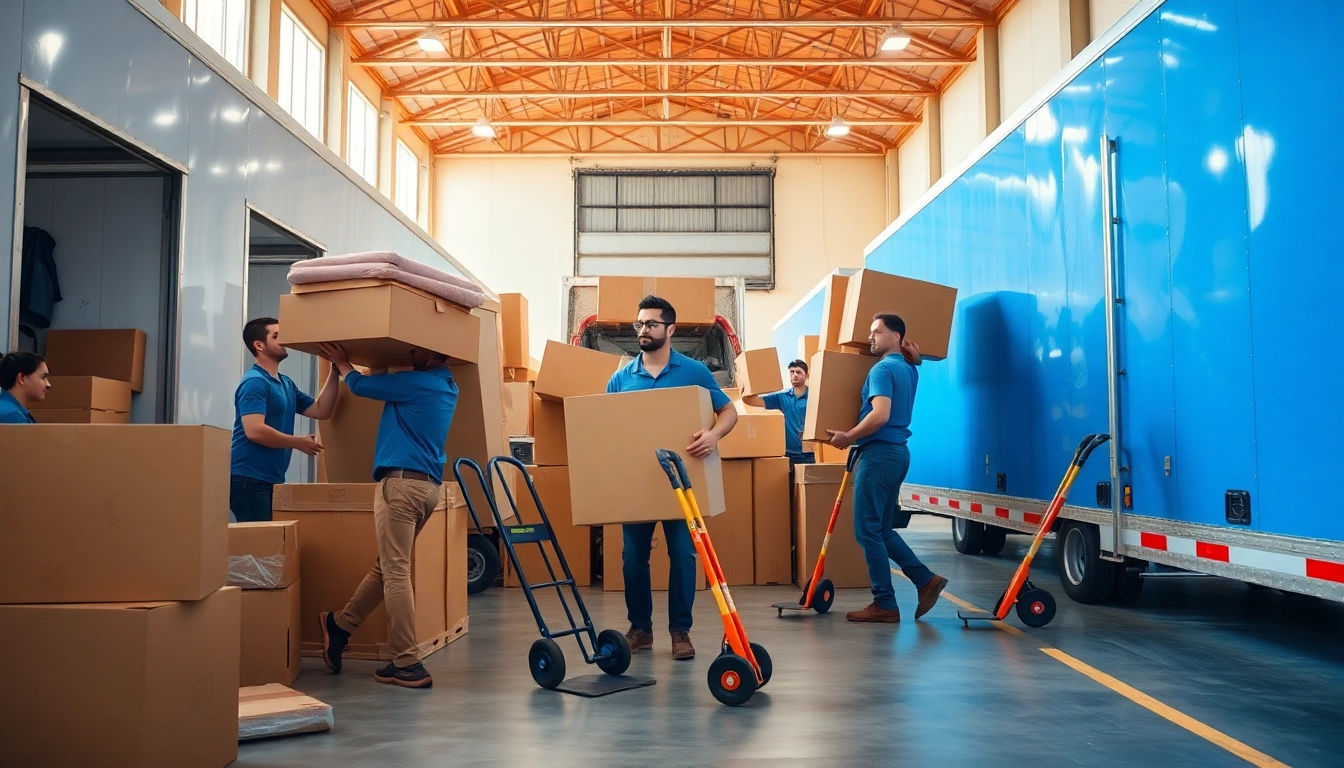 Experienced movers at https://starvanlinesmovers.com efficiently handling household items in a vibrant loading area.