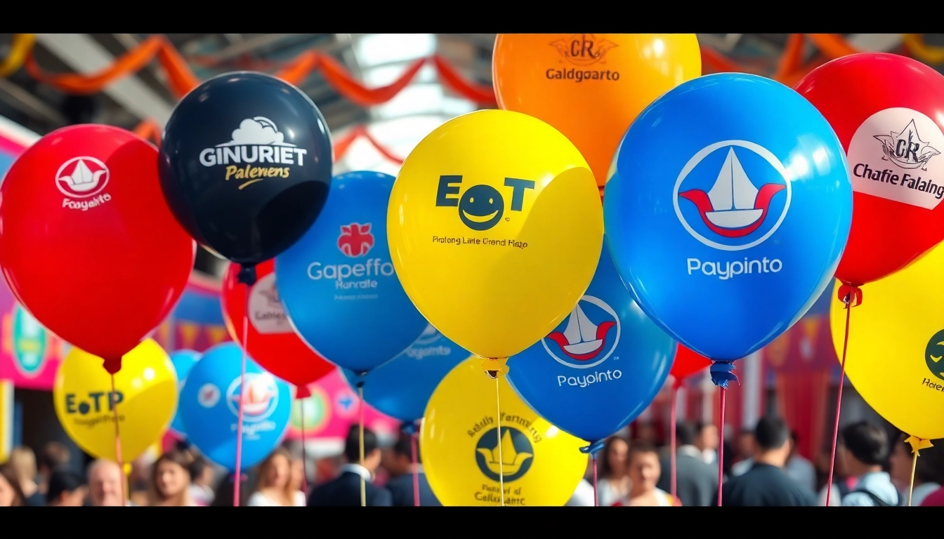 Print balloons with your logo showcased at a vibrant event, highlighting festive colors and logo designs.
