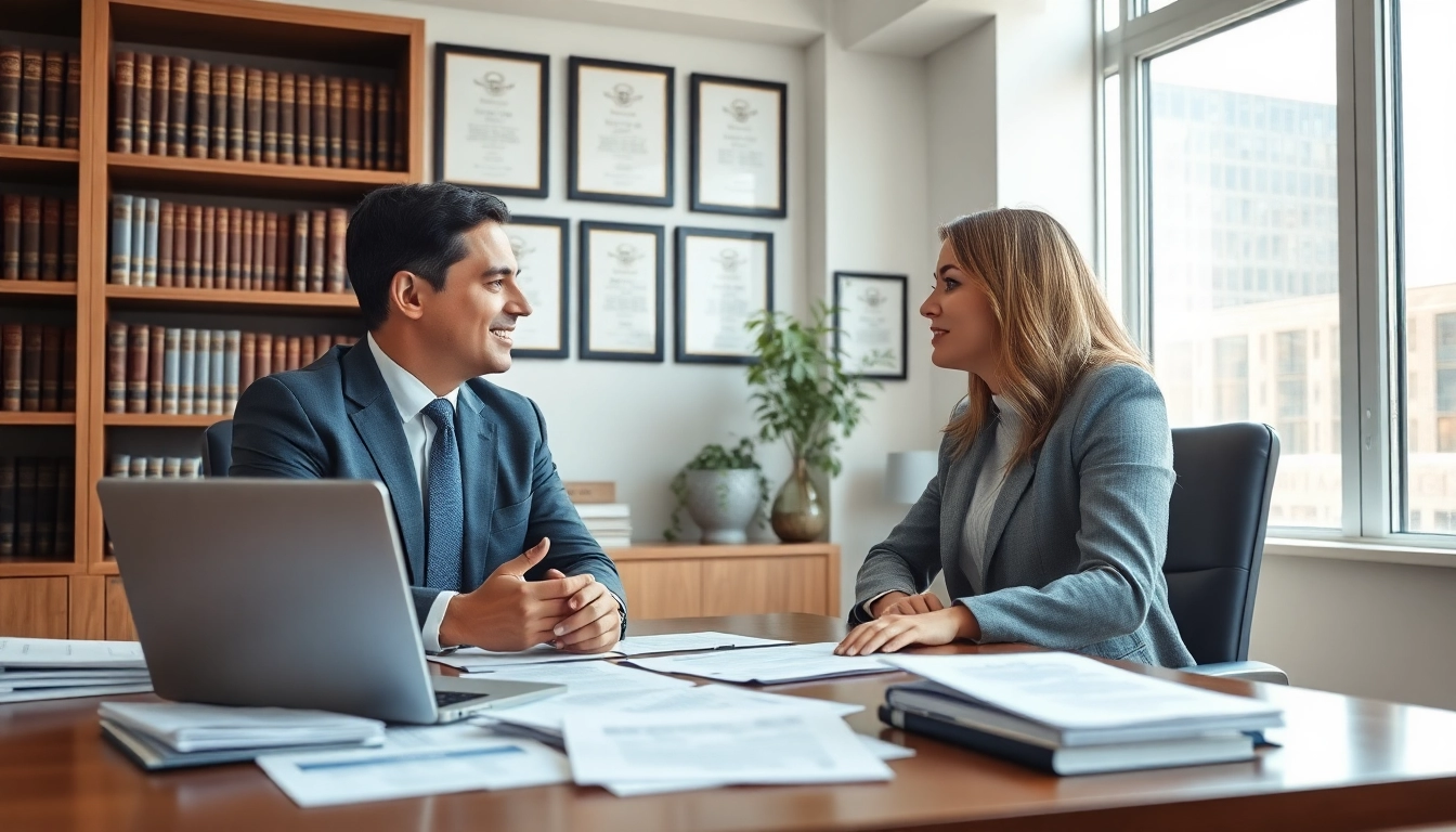 Engaged Chicago personal injury attorney consulting with a client in a modern office.