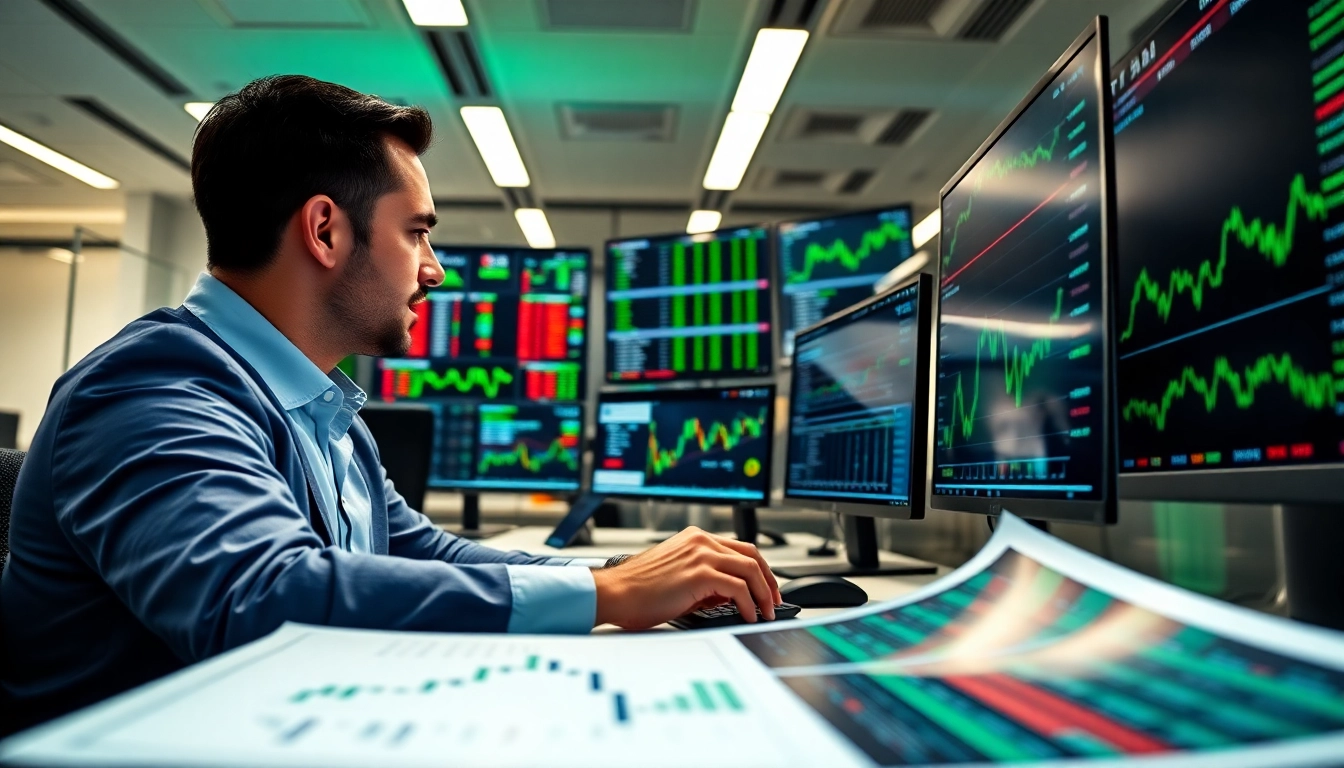 Analyze stocks with an ai stock picker in a professional office environment.