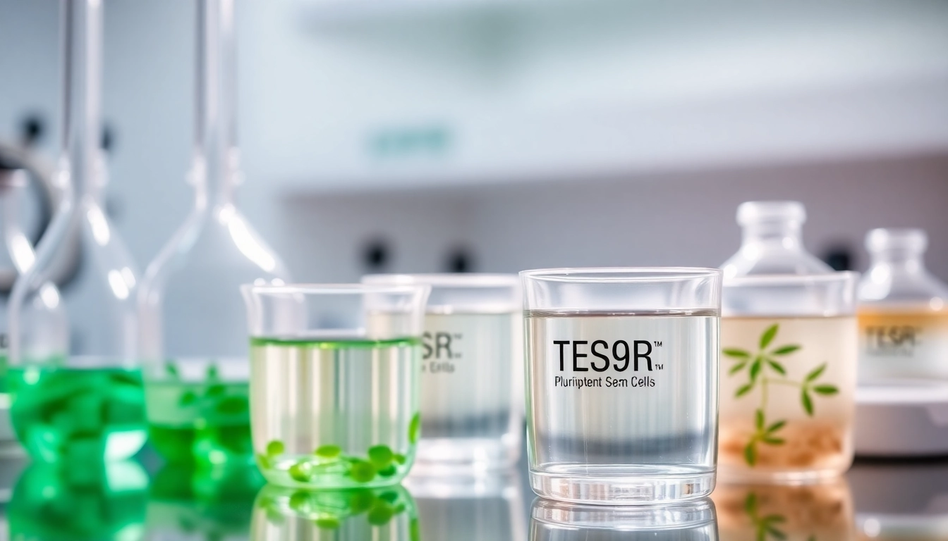 Showcasing all check of TeSR™ pluripotent stem cell media in a modern laboratory setting.