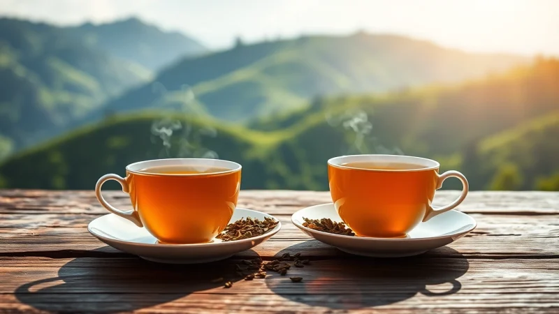 Enjoy Nepal tea in beautifully crafted cups with serene Himalayan backdrop.