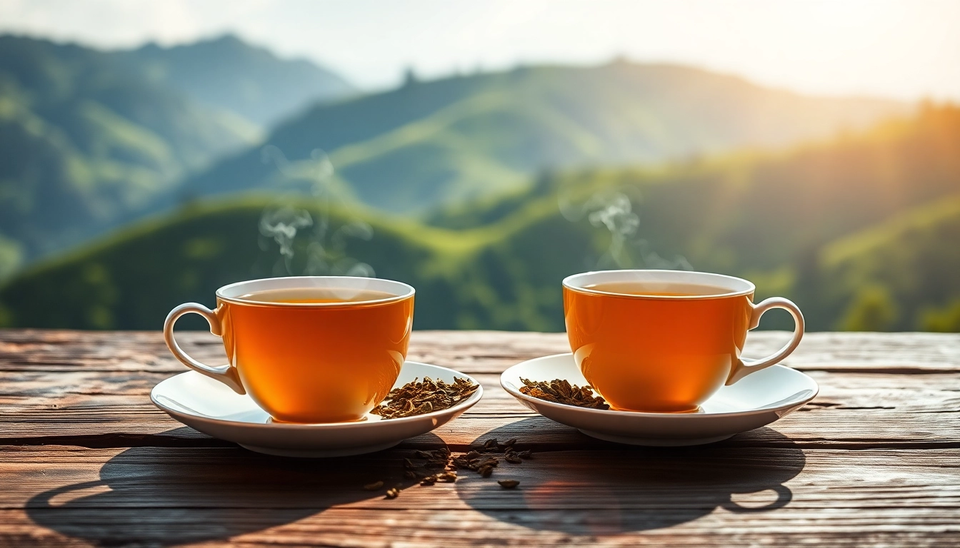 Enjoy Nepal tea in beautifully crafted cups with serene Himalayan backdrop.