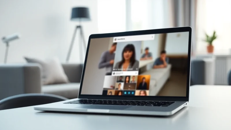 An anonymous Instagram story viewer interface displayed on a laptop screen in a modern workspace.