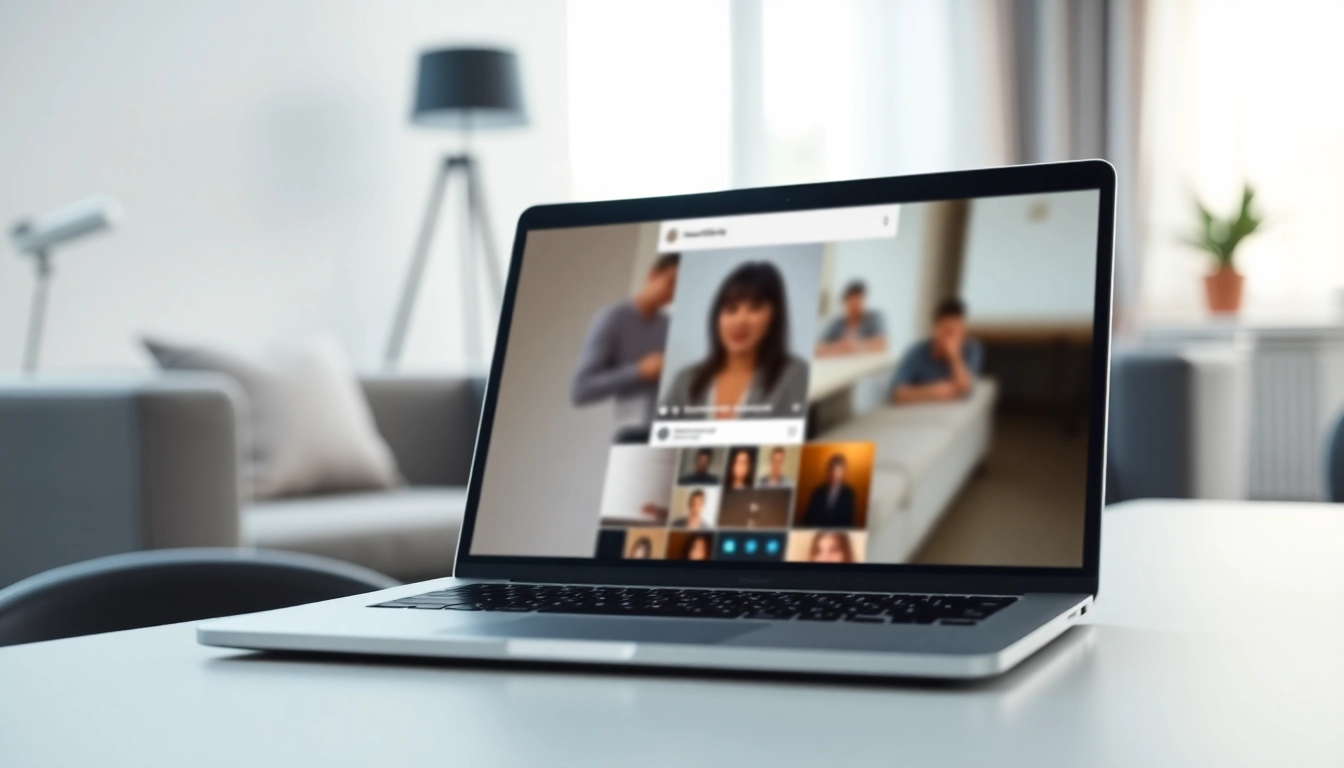 An anonymous Instagram story viewer interface displayed on a laptop screen in a modern workspace.