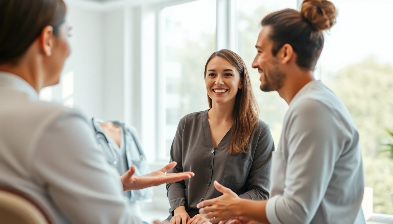 Engaging consultation about a fat program in a modern medical spa setting.
