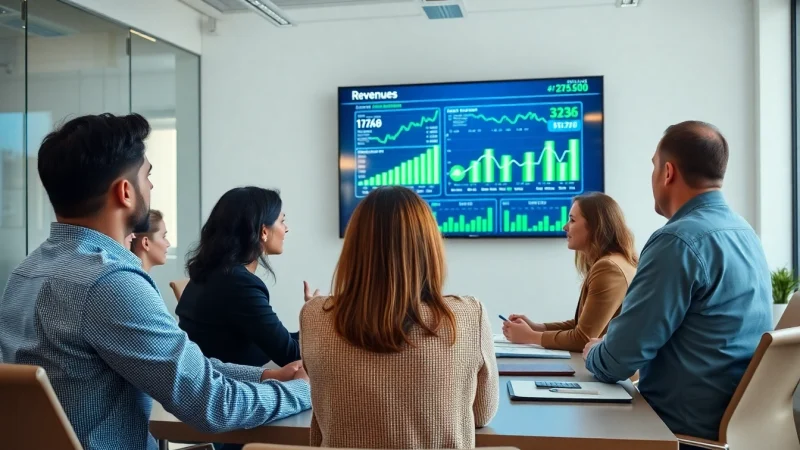RevenueRocketLab showcases team discussing financial metrics and growth strategies in a modern office.