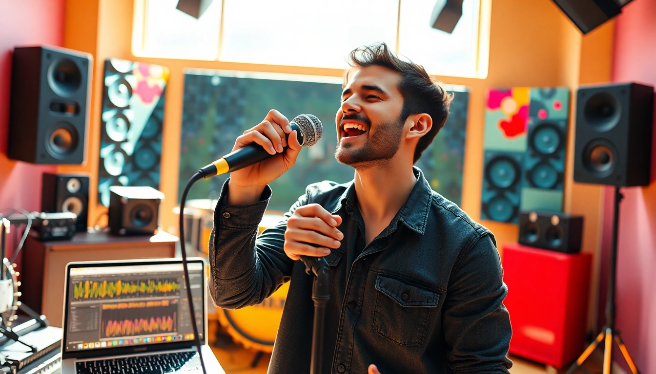 Engaging musician optimizing music pitching in a creative studio environment.