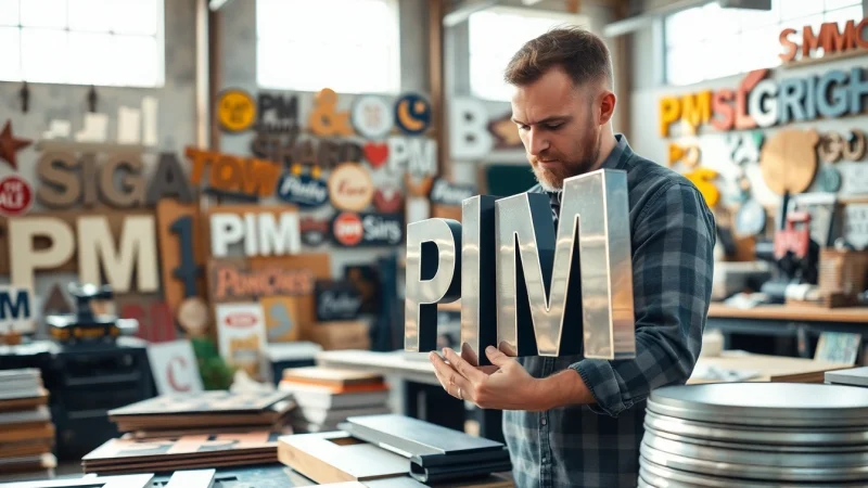 Crafting custom pm signs in a vibrant workshop with professional tools and materials.