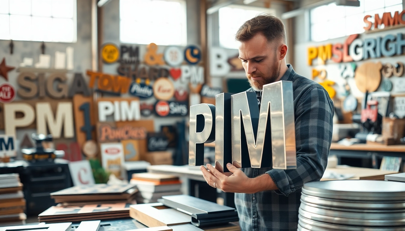 Crafting custom pm signs in a vibrant workshop with professional tools and materials.