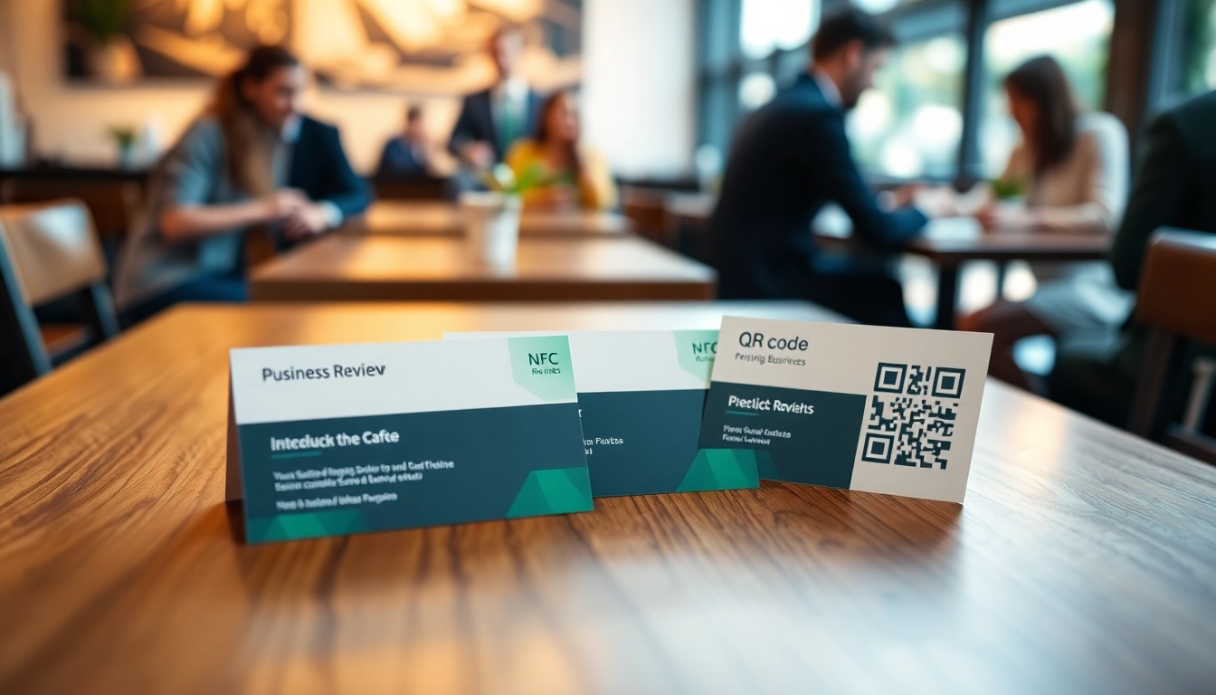 Engage customers with NFC and QR code review cards from https://www.reviewcardsgoogle.com at a bustling café.