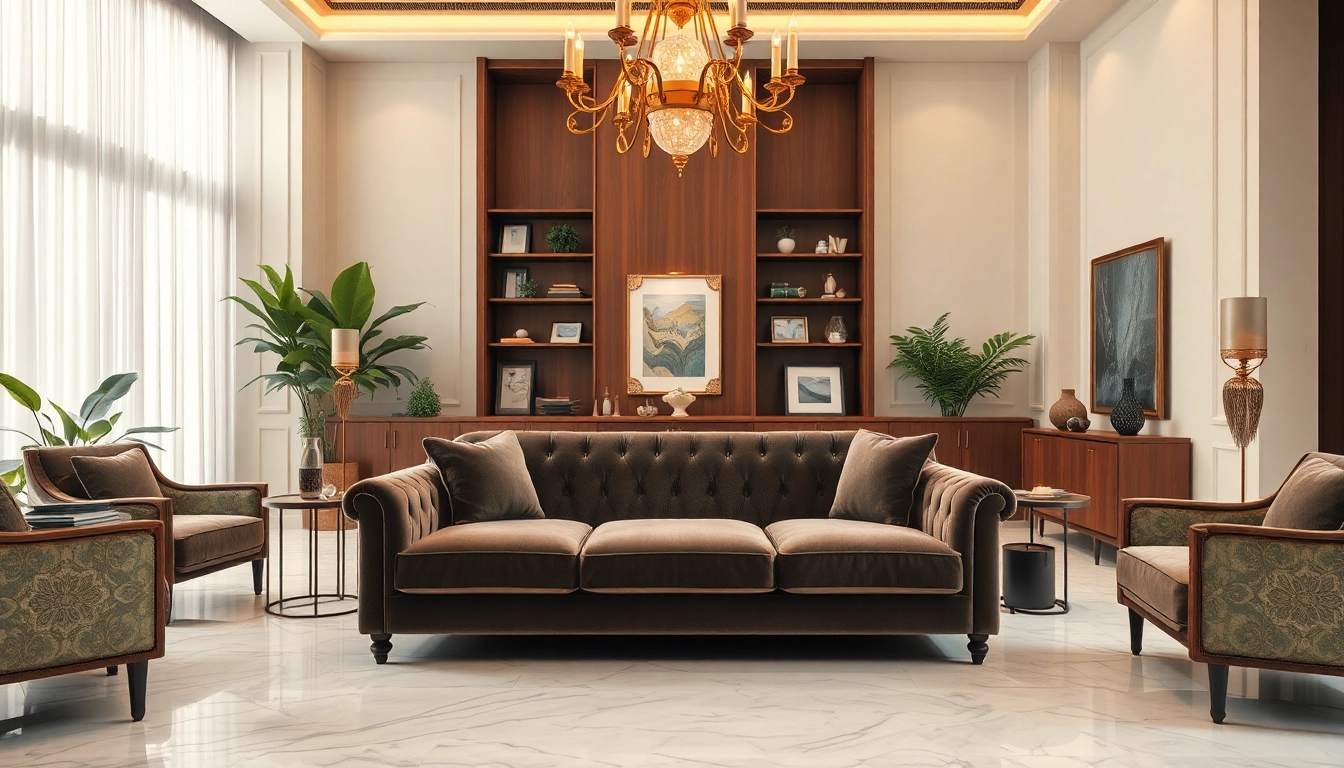 Showcasing a luxury interior design living room with elegant furniture and sophisticated lighting.