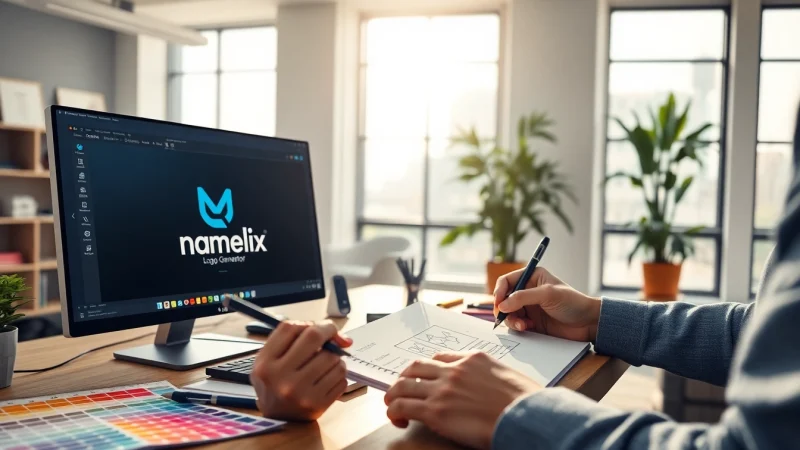 Designing logos with the namelix generator in a creative workspace.