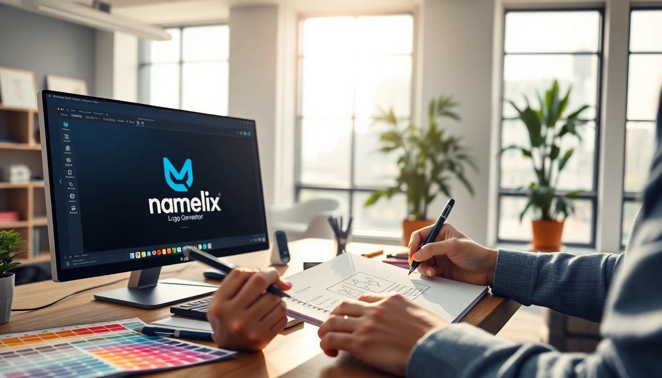 Designing logos with the namelix generator in a creative workspace.
