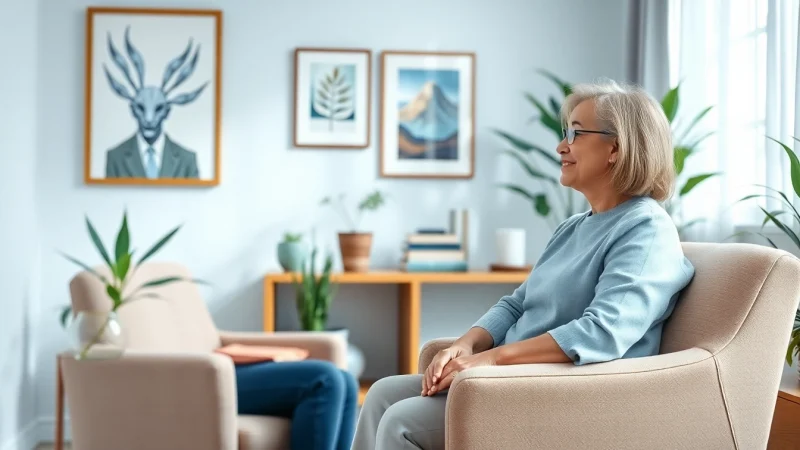Engaging session with a 61psychiatrist in a calming office environment.