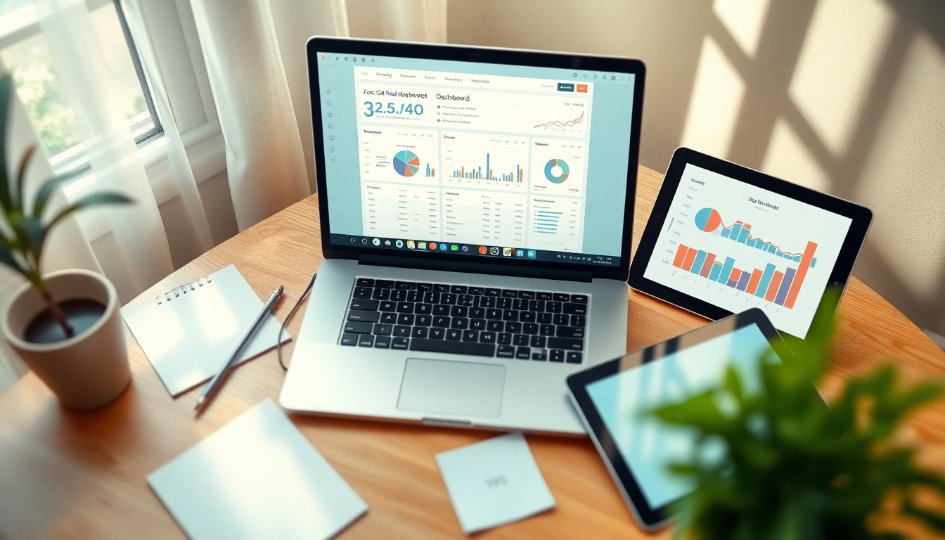 Implementing social media and blog automation within a productive workspace showcasing digital tools.