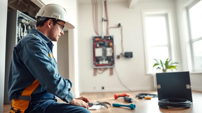 Electrician conducting an Electrical Panel Upgrade, showcasing professional craftsmanship and attention to detail.