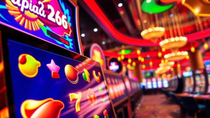 Main interface of rupiah126 slot with colorful reels and vibrant casino background.